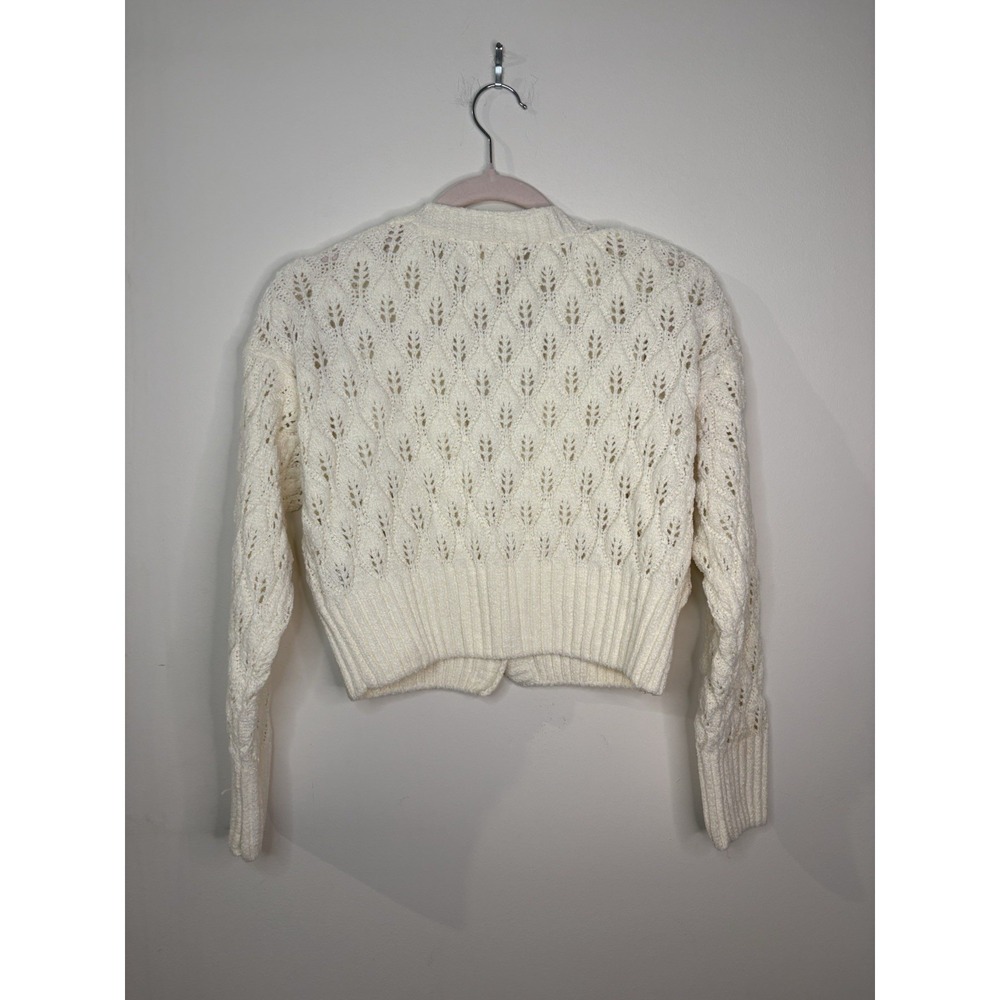 Ivory Cable Knit Cropped cardigan sweater Hippie Rose Brand Sz M Cottage Boho - Picture 3 of 8